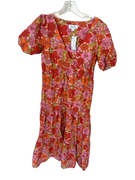 Coco Shop Size S Pink & Orange Cotton Blend Puff Sleeves V Neck Maxi Dress Pink & Orange / S
