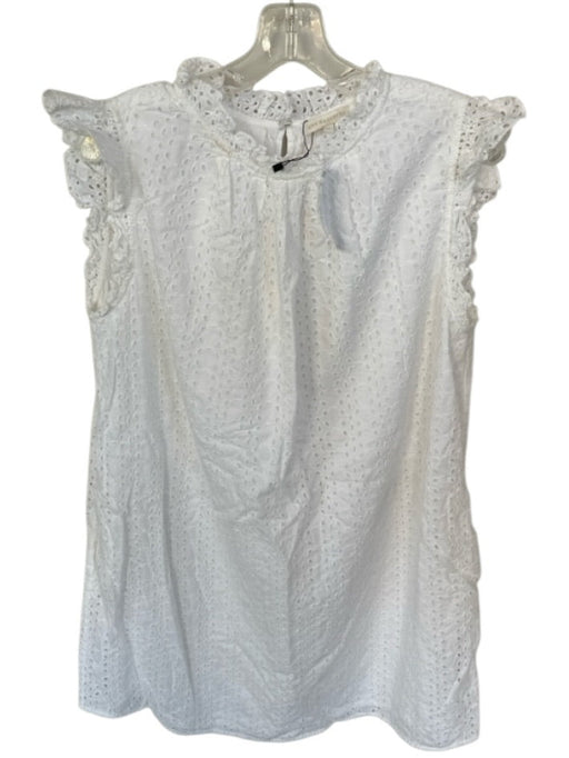 Ann Mashburn Size L White Cotton Eyelet High Neck Ruffle sleeve Dress White / L