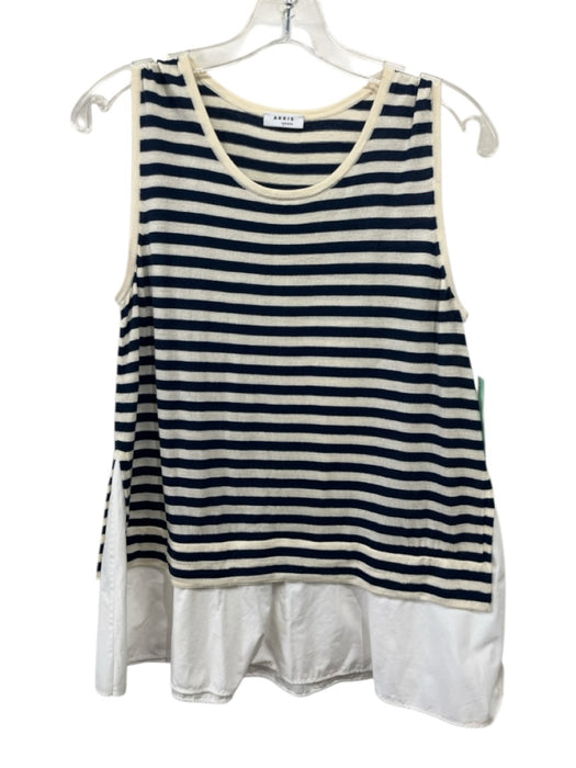 Akris Punto Size 10 Cream, Navy & White Wool Knit Striped Sleeveless Top Cream, Navy & White / 10