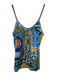 Trina Turk Size S Blue & Multi Silk Sleeveless Geometric Print U Neck Tank Top Blue & Multi / S