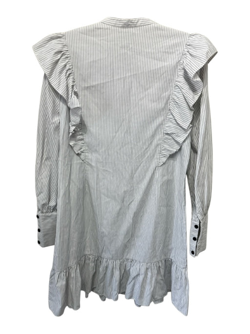 Saylor Size M Black & White Cotton Blend Striped 1/2 Button Ruffles Dress Black & White / M
