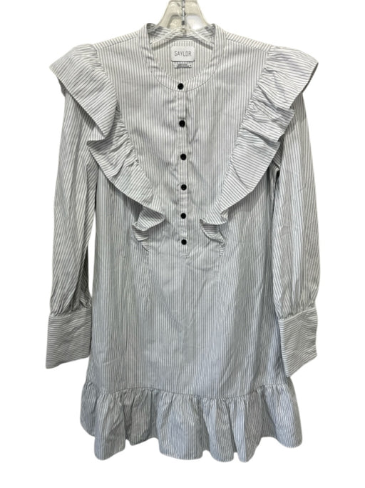 Saylor Size M Black & White Cotton Blend Striped 1/2 Button Ruffles Dress Black & White / M