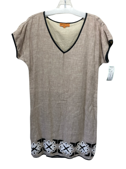 Roberta Freymann Size S Beige Contrast Piping V Neck Sleeveless Dress Beige / S