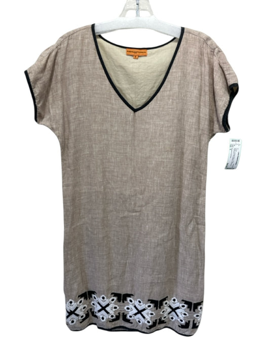 Roberta Freymann Size S Beige Contrast Piping V Neck Sleeveless Dress Beige / S