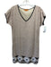 Roberta Freymann Size S Beige Contrast Piping V Neck Sleeveless Dress Beige / S