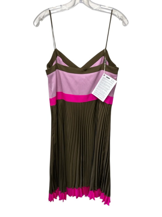 Milly Size 8 Pink & Green Silk Blend Accordian Pleats V Neck Sleeveless Dress Pink & Green / 8