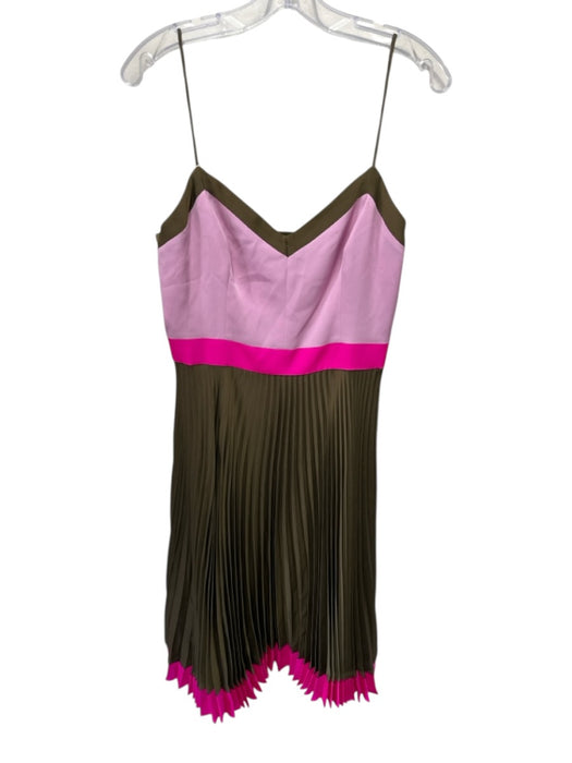 Milly Size 8 Pink & Green Silk Blend Accordian Pleats V Neck Sleeveless Dress Pink & Green / 8
