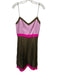 Milly Size 8 Pink & Green Silk Blend Accordian Pleats V Neck Sleeveless Dress Pink & Green / 8
