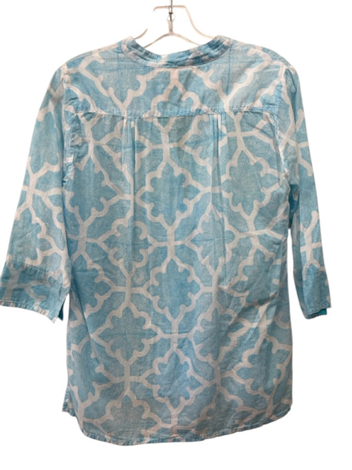 Roberta Roller Rabbit Size S Blue Cotton 1/4 Button Printed 3/4 Sleeve Top Blue / S