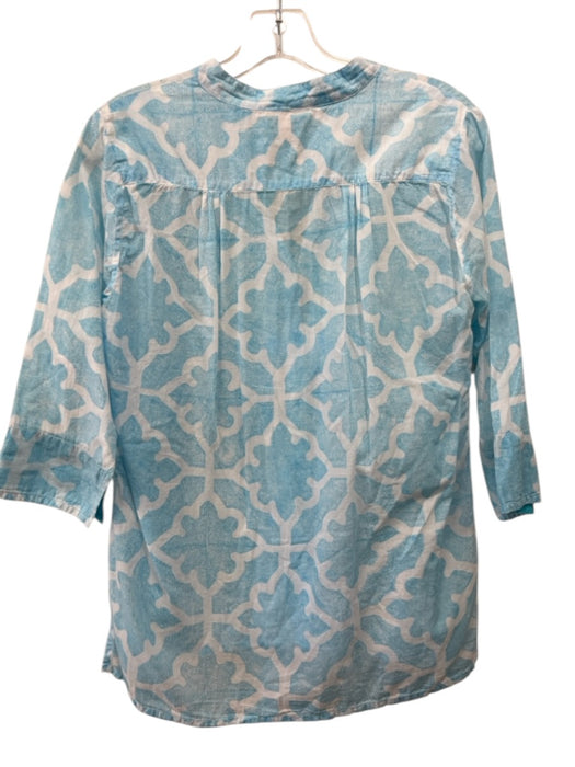 Roberta Roller Rabbit Size S Blue Cotton 1/4 Button Printed 3/4 Sleeve Top Blue / S