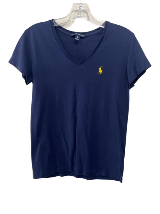 Ralph Lauren Size S Navy Cotton Cap Sleeve Round Neck Logo Top Navy / S