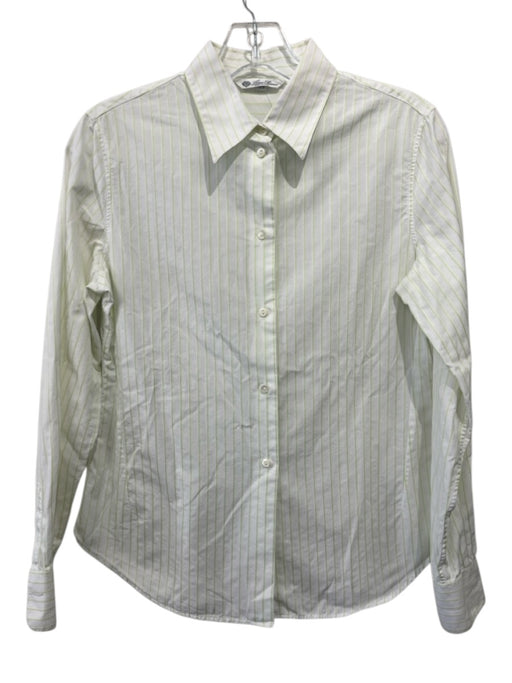 Loro Piana Size 44 Green & White No Fabric Tag Striped Button Front Collared Top Green & White / 44