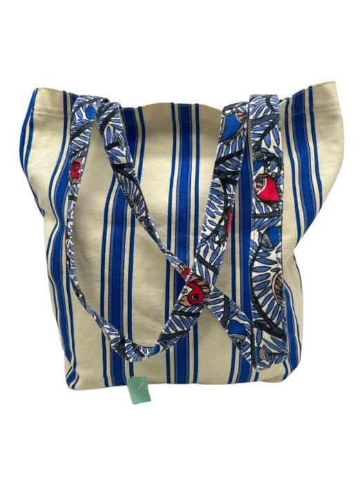 Tory Burch Blue Canvas Top Handle Printed Tote Bag Blue