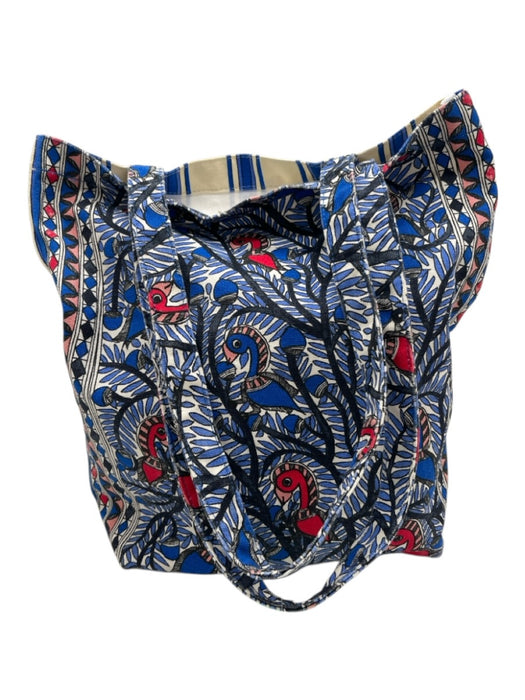 Tory Burch Blue Canvas Top Handle Printed Tote Bag Blue
