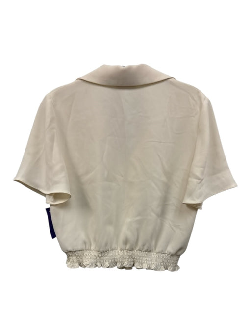 Amanda Uprichard Size S Cream White Polyester Short Sleeve Collared V Neck Top Cream White / S