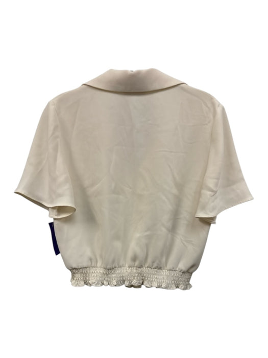 Amanda Uprichard Size S Cream White Polyester Short Sleeve Collared V Neck Top Cream White / S