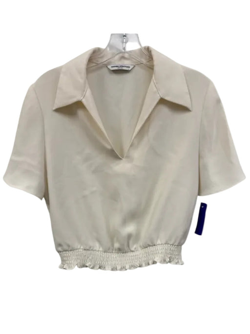 Amanda Uprichard Size S Cream White Polyester Short Sleeve Collared V Neck Top Cream White / S