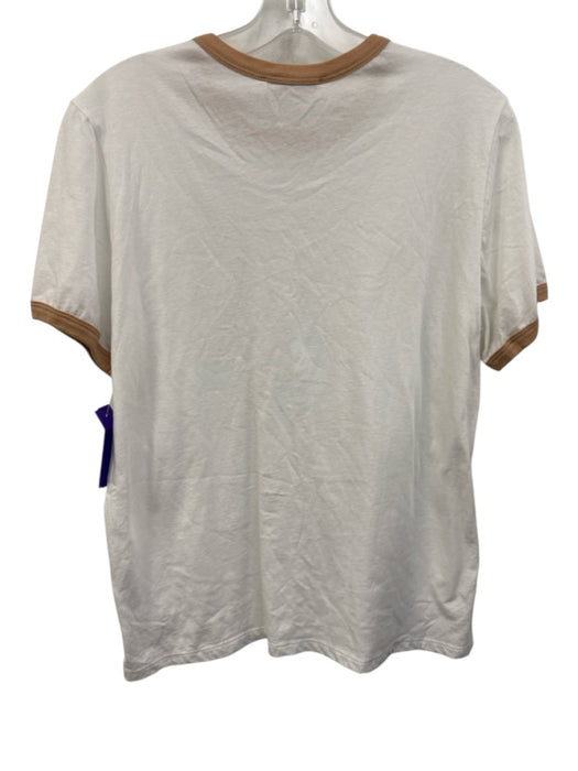 Frame Size XL White & Beige Cotton Short Sleeve Contrast Trim Ribbed Collar Top White & Beige / XL