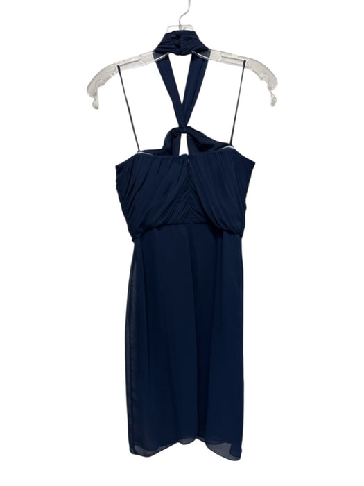 Badgley Mischka Size 2 Navy Blue Polyester Halter Neck Gathered Detail Dress Navy Blue / 2
