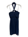 Badgley Mischka Size 2 Navy Blue Polyester Halter Neck Gathered Detail Dress Navy Blue / 2