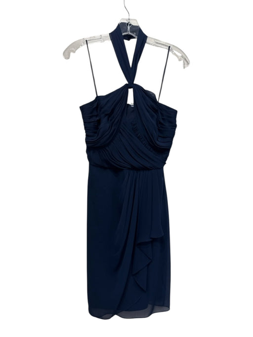 Badgley Mischka Size 2 Navy Blue Polyester Halter Neck Gathered Detail Dress Navy Blue / 2