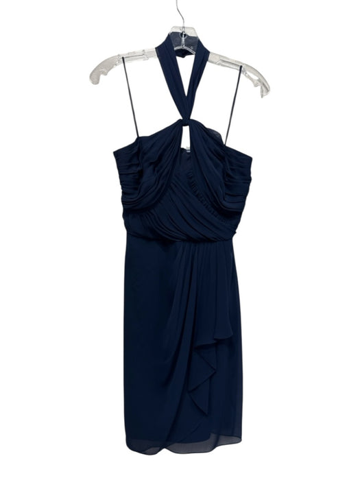 Badgley Mischka Size 2 Navy Blue Polyester Halter Neck Gathered Detail Dress Navy Blue / 2