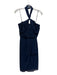 Badgley Mischka Size 2 Navy Blue Polyester Halter Neck Gathered Detail Dress Navy Blue / 2