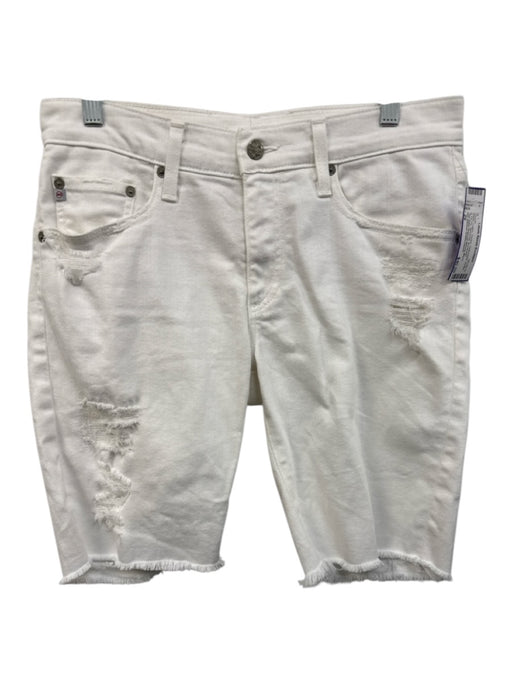 AG Adriano Goldschmied Size 29 White Cotton Denim Distressed Bermuda Shorts White / 29