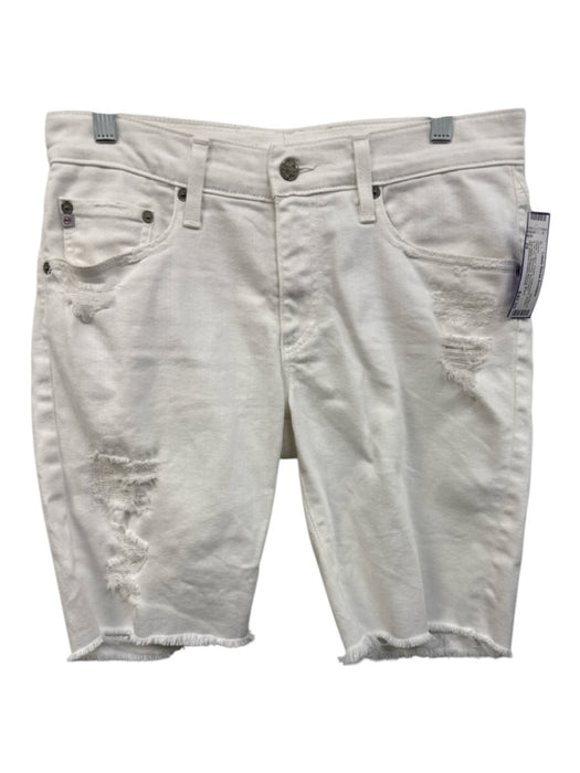 AG Adriano Goldschmied Size 29 White Cotton Denim Distressed Bermuda Shorts White / 29