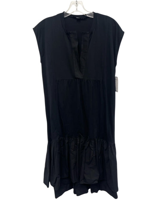 Seventy Venezia Size 42 Black Cotton Sleeveless V Neck Gathered Detail Dress Black / 42