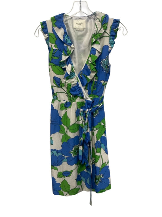 Kate Spade Size XS Cream White, Blue & Green Silk Blend Floral Sleeveless Dress Cream White, Blue & Green / XS