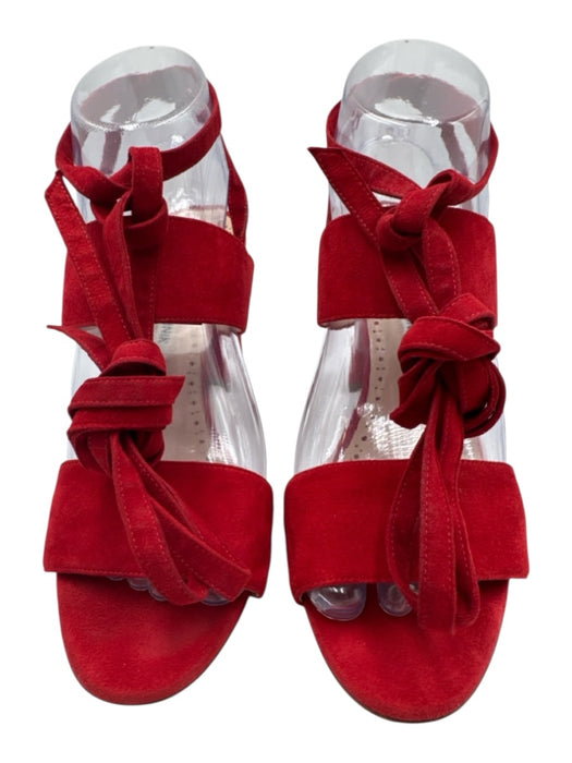 Manolo Blahnik Shoe Size 38 Red Leather Upper Suede Wrap Ankle Strappy Sandals Red / 38