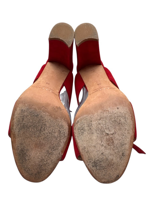 Manolo Blahnik Shoe Size 38 Red Leather Upper Suede Wrap Ankle Strappy Sandals Red / 38