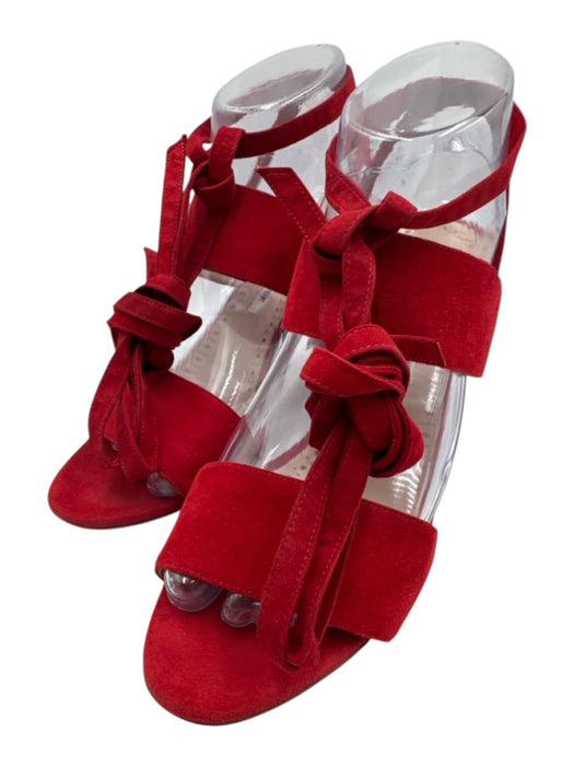 Manolo Blahnik Shoe Size 38 Red Leather Upper Suede Wrap Ankle Strappy Sandals Red / 38