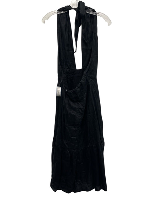 Little Lies Size L Black Linen Halter Neck Deep V Back Zip Maxi Dress Black / L
