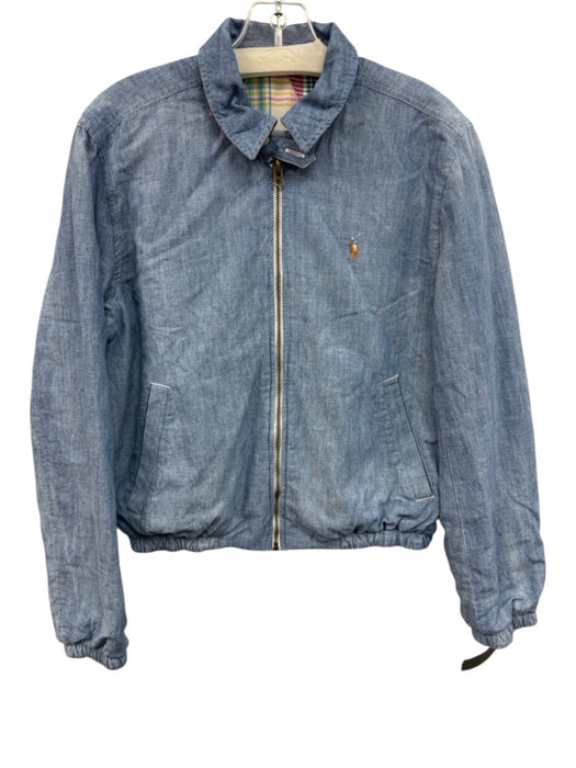 Polo Ralph Lauren Size S Blue & Multi Cotton Chambray Madras Plaid Bomber Jacket Blue & Multi / S
