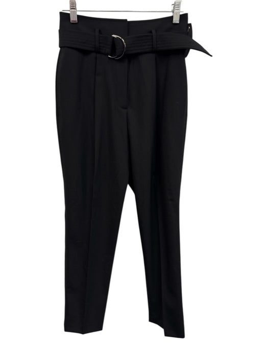 Reiss Size 2 Black Wool Blend High Rise Belted Straight Leg Pants Black / 2