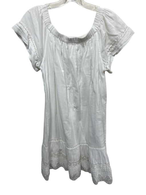 Rebecca Taylor Size 6 White Cotton Short Sleeve Off Shoulder Elastic Top Dress White / 6
