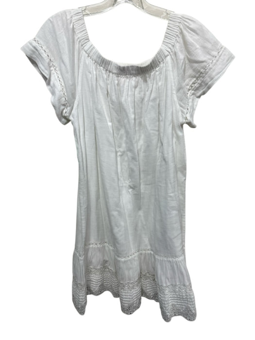 Rebecca Taylor Size 6 White Cotton Short Sleeve Off Shoulder Elastic Top Dress White / 6