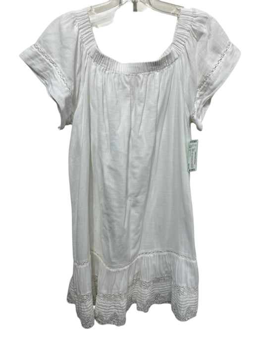 Rebecca Taylor Size 6 White Cotton Short Sleeve Off Shoulder Elastic Top Dress White / 6