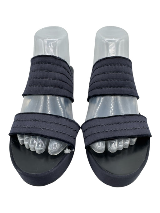 Pedro Garcia Shoe Size 40 Navy Blue Satin Upper Two Strap Platform Wedge Sandals Navy Blue / 40