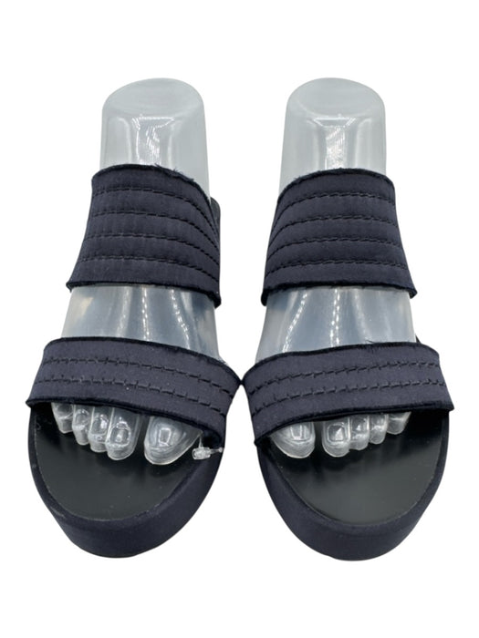 Pedro Garcia Shoe Size 40 Navy Blue Satin Upper Two Strap Platform Wedge Sandals Navy Blue / 40