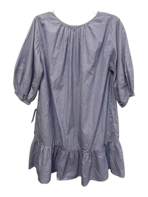 Ann Mashburn Size M Navy & white Cotton 1/2 Puff Sleeve Striped V Neck Dress Navy & white / M