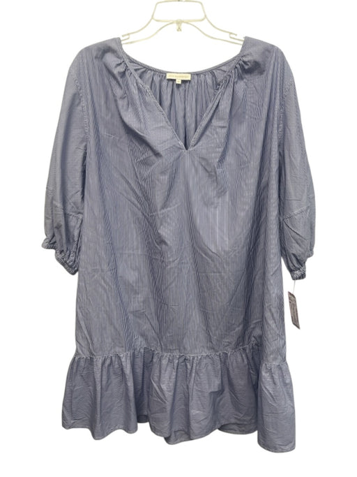 Ann Mashburn Size M Navy & white Cotton 1/2 Puff Sleeve Striped V Neck Dress Navy & white / M
