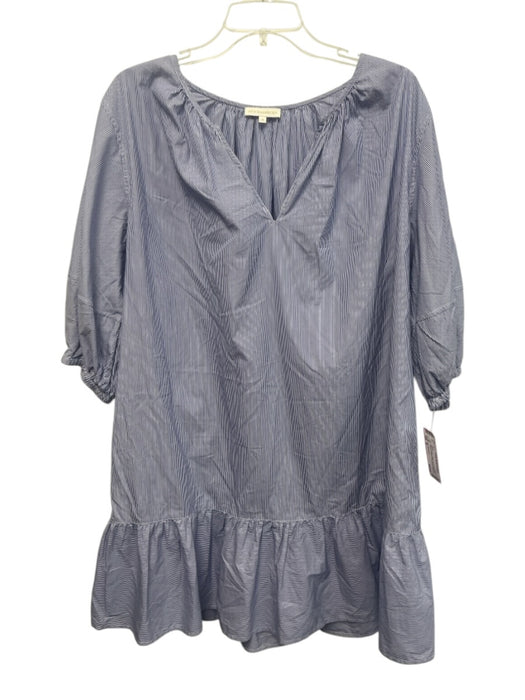 Ann Mashburn Size M Navy & white Cotton 1/2 Puff Sleeve Striped V Neck Dress Navy & white / M