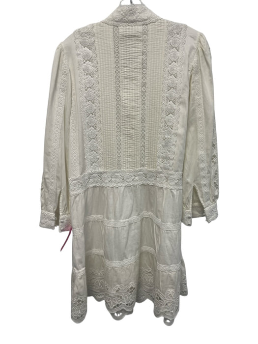 Alice + Olivia Size 12 White Cotton Long Sleeve Buttons Lace Detail Dress White / 12