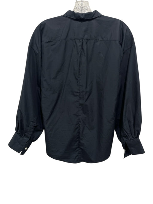Ann Mashburn Size M Black Cotton Long Balloon Sleeve 1/2 Button Poplin Shirt Top Black / M