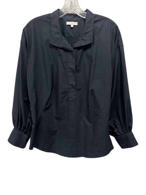 Ann Mashburn Size M Black Cotton Long Balloon Sleeve 1/2 Button Poplin Shirt Top Black / M