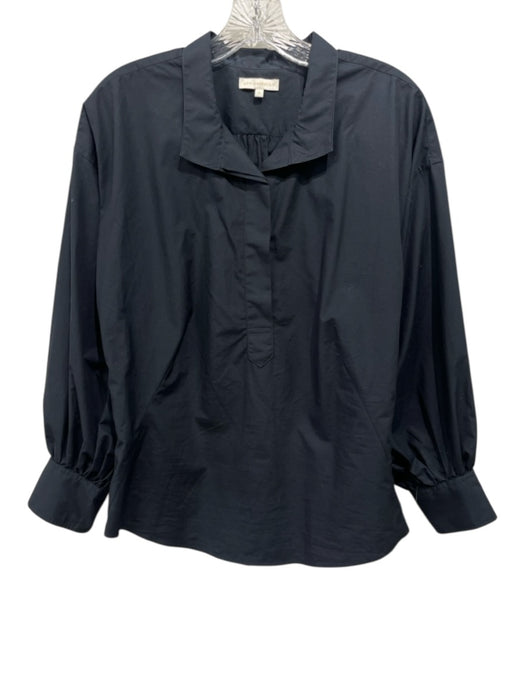 Ann Mashburn Size M Black Cotton Long Balloon Sleeve 1/2 Button Poplin Shirt Top Black / M