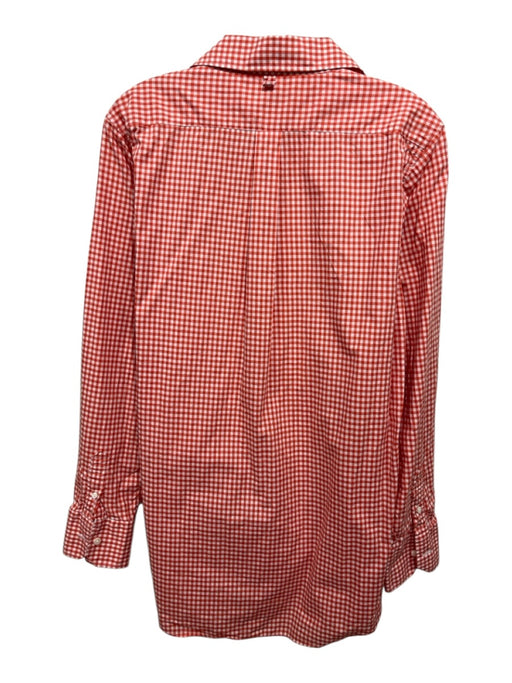 Ann Mashburn Size XL White & Orange Cotton Gingham Button Up Long Sleeve Top White & Orange / XL
